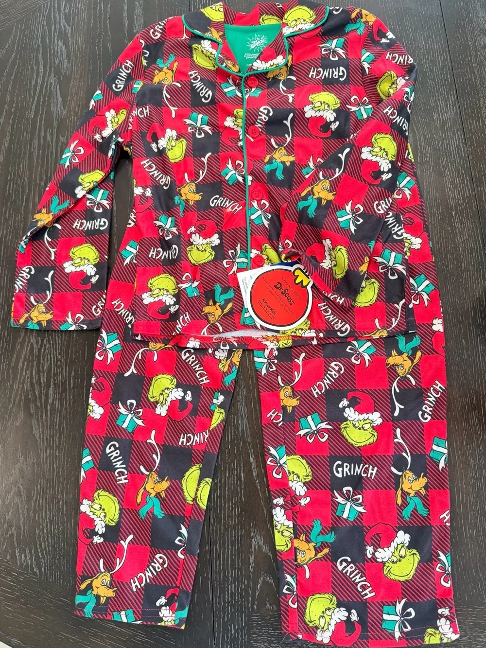 Dr. Seuss Grinch Red Plaid Kids Pajama Set